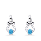 Oval Lab Created Opal 22.6mm Scroll Fishhook Earring 925 Sterling Silver