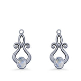 Oval Lab Created Opal 22.6mm Scroll Fishhook Earring 925 Sterling Silver