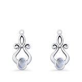 Oval Lab Created Opal 22.6mm Scroll Fishhook Earring 925 Sterling Silver