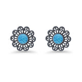 Flower Beaded 15.6mm Created Opal Stud Earring 925 Sterling Silver