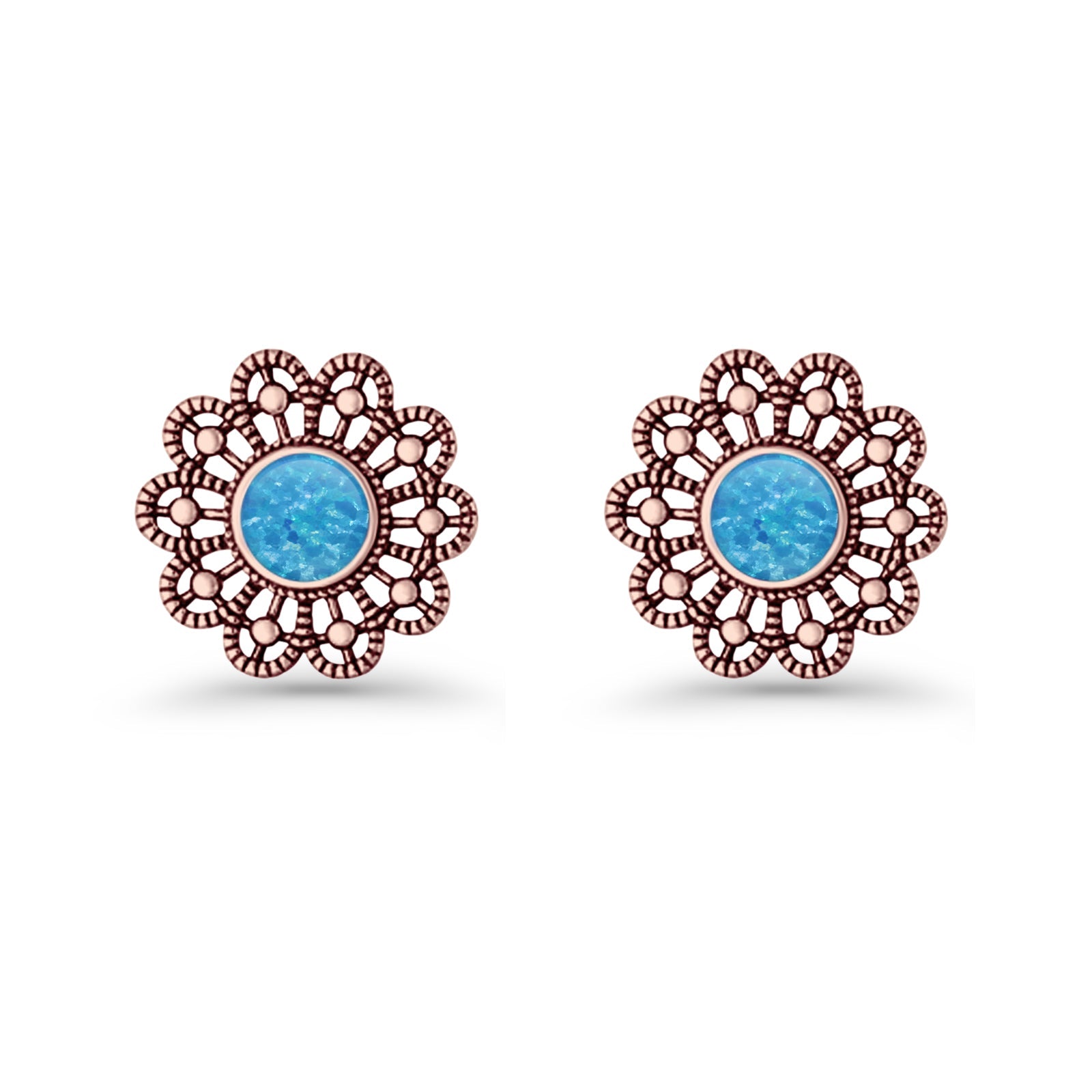 Flower Beaded 15.6mm Created Opal Stud Earring 925 Sterling Silver