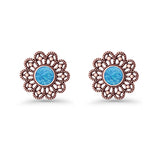 Flower Beaded 15.6mm Created Opal Stud Earring 925 Sterling Silver