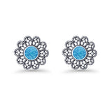 Flower Beaded 15.6mm Created Opal Stud Earring 925 Sterling Silver