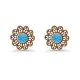 Flower Beaded 15.6mm Created Opal Stud Earring 925 Sterling Silver