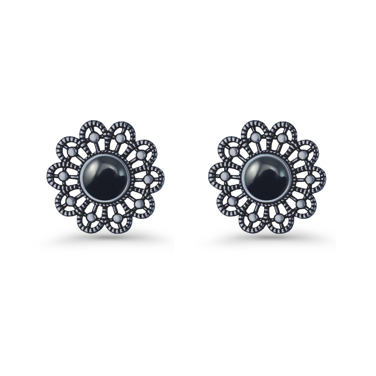 Flower Beaded 15.6mm Created Opal Stud Earring 925 Sterling Silver