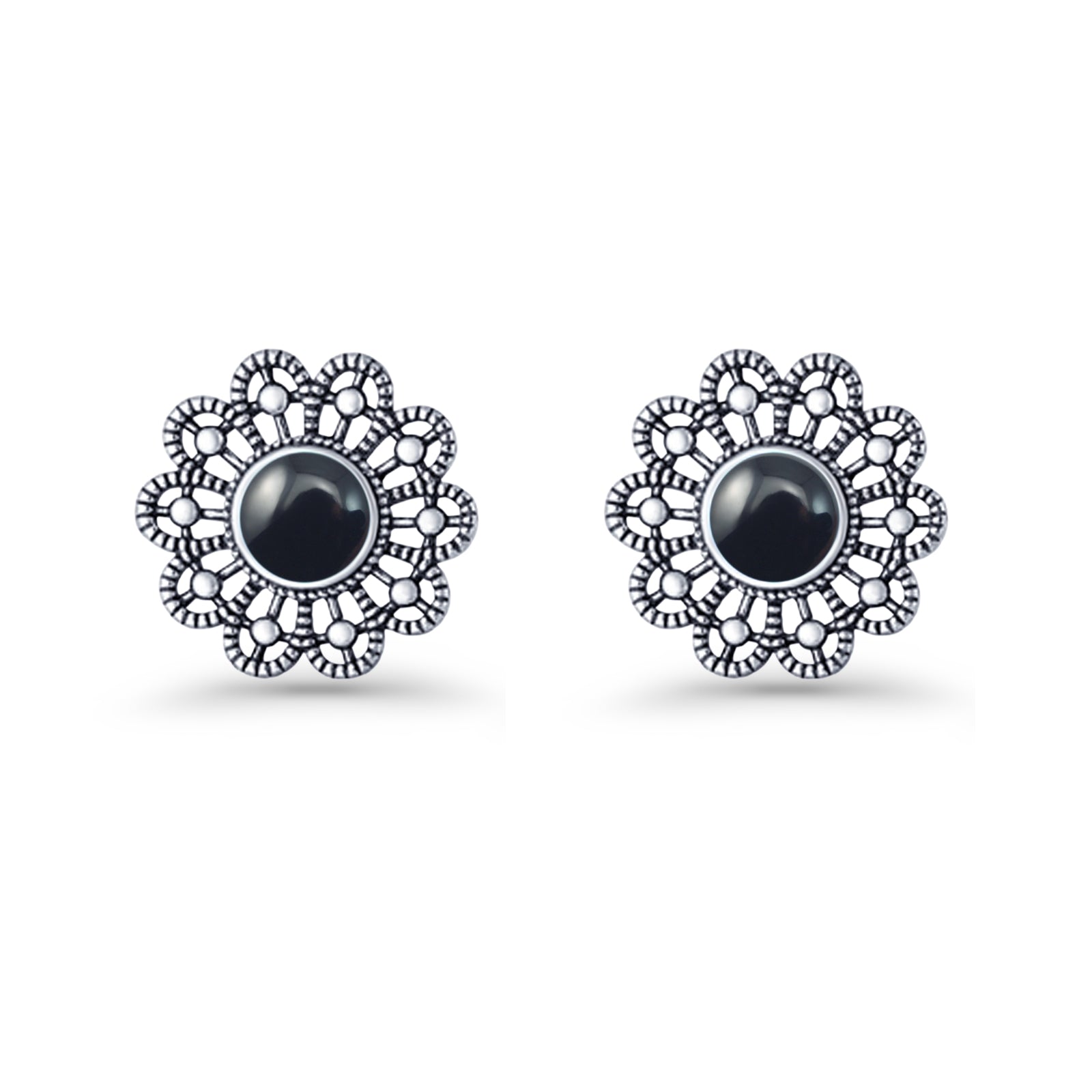 Flower Beaded 15.6mm Created Opal Stud Earring 925 Sterling Silver