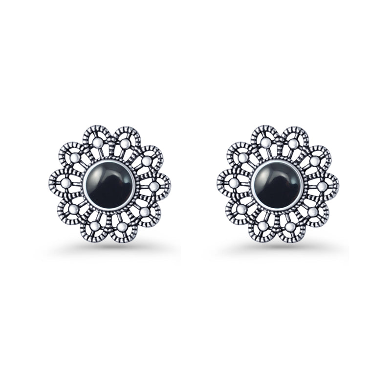 Flower Beaded 15.6mm Created Opal Stud Earring 925 Sterling Silver