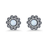 Flower Beaded 15.6mm Created Opal Stud Earring 925 Sterling Silver