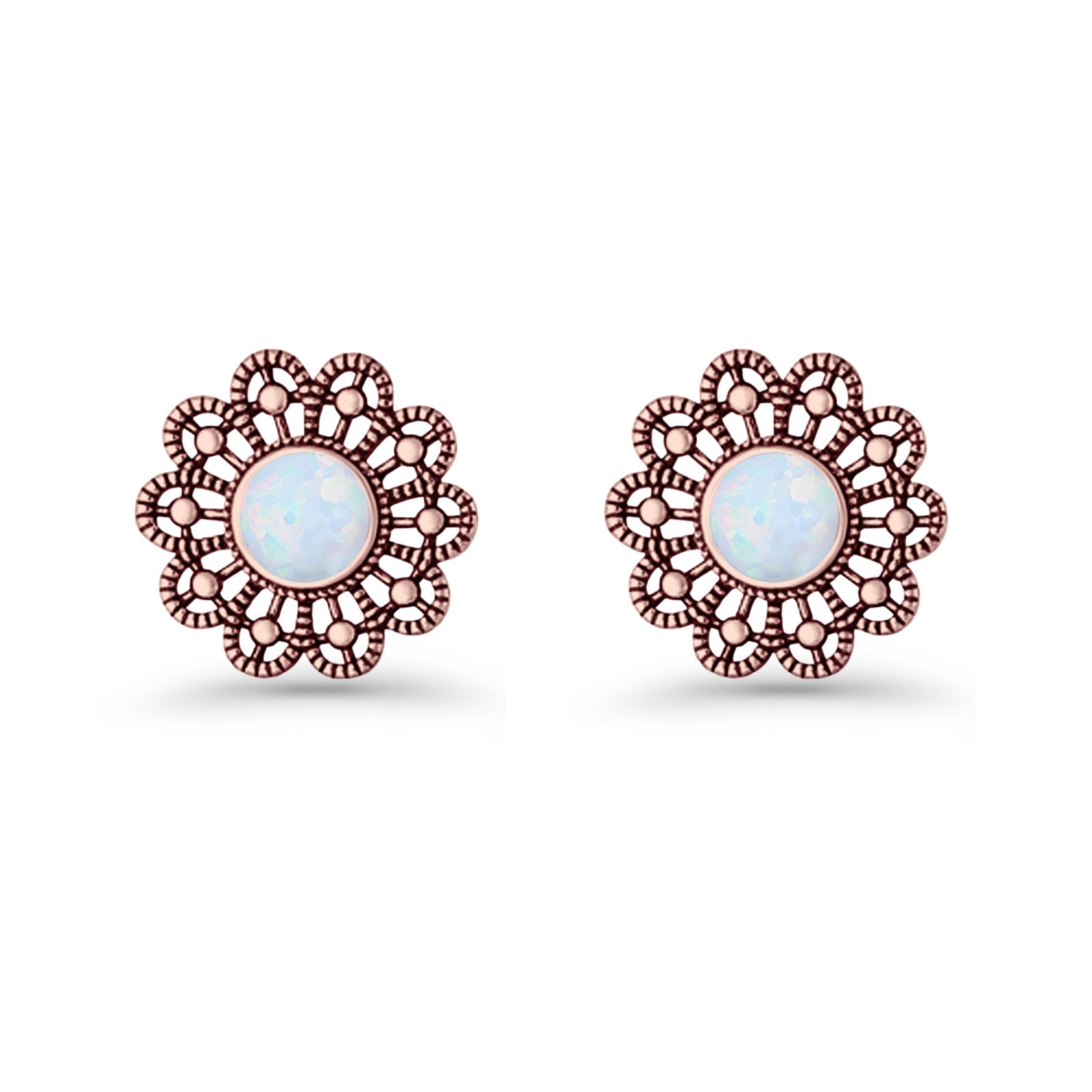 Flower Beaded 15.6mm Created Opal Stud Earring 925 Sterling Silver