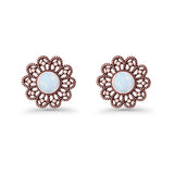 Flower Beaded 15.6mm Created Opal Stud Earring 925 Sterling Silver