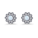 Flower Beaded 15.6mm Created Opal Stud Earring 925 Sterling Silver