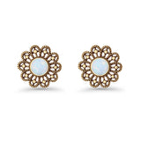 Flower Beaded 15.6mm Created Opal Stud Earring 925 Sterling Silver