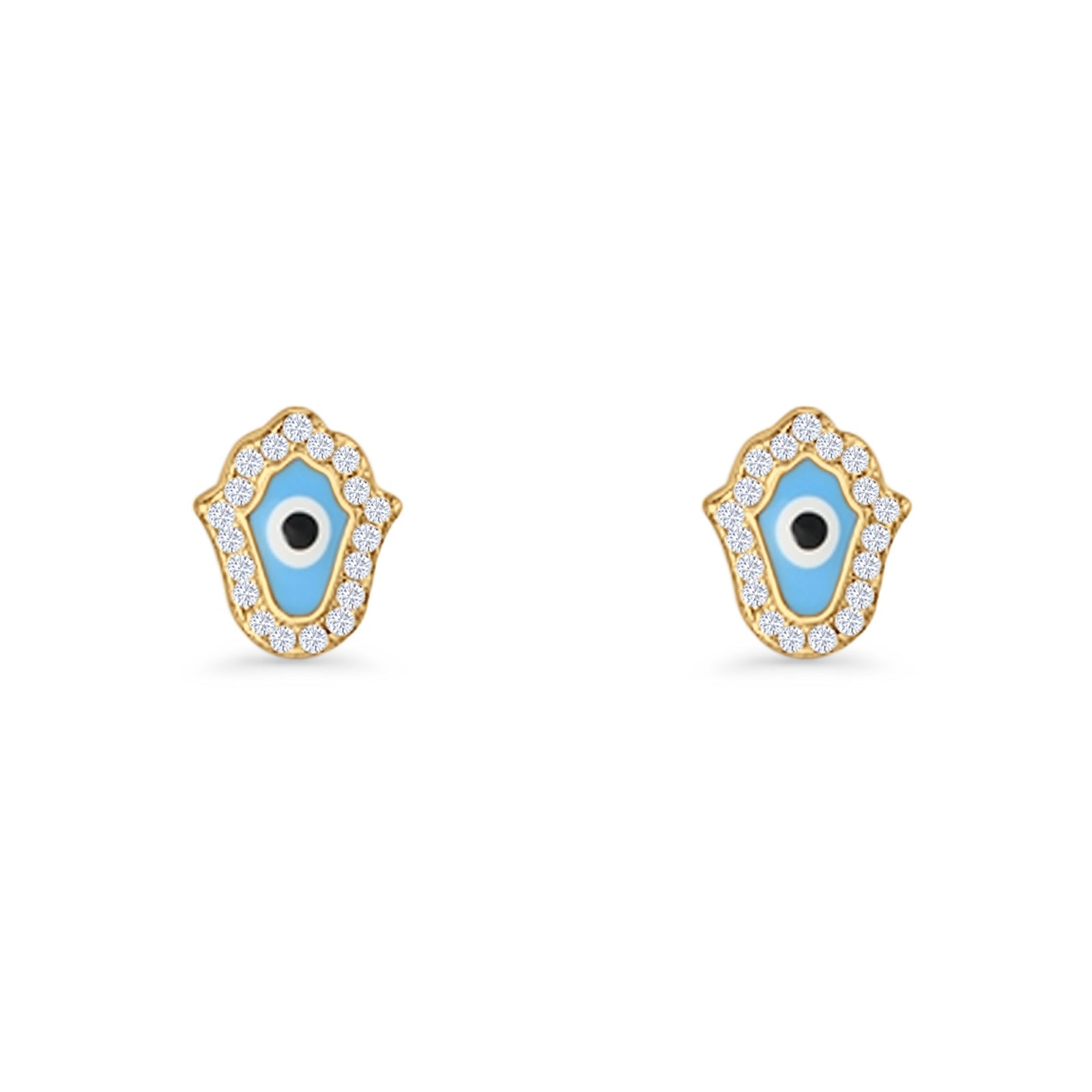 Hamsa Hand Evil Eye Stud Earrings Cubic Zirconia 925 Sterling Silver