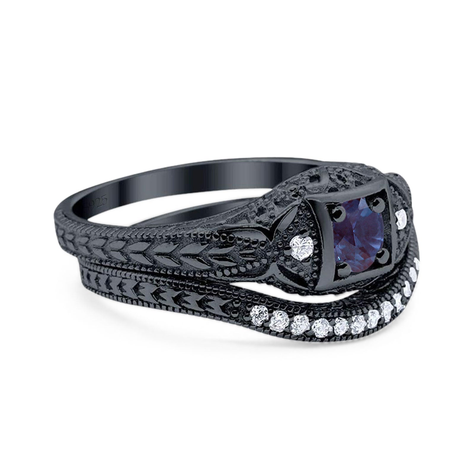 Two Piece Round Natural Stone Bridal Ring
