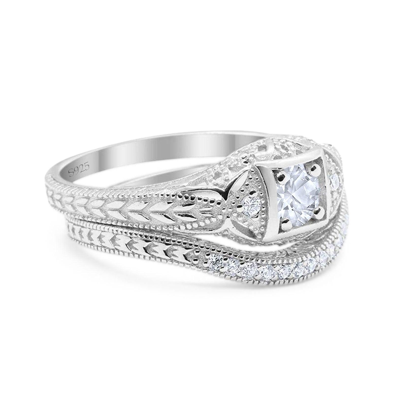 Two Piece Round Natural Stone Bridal Ring