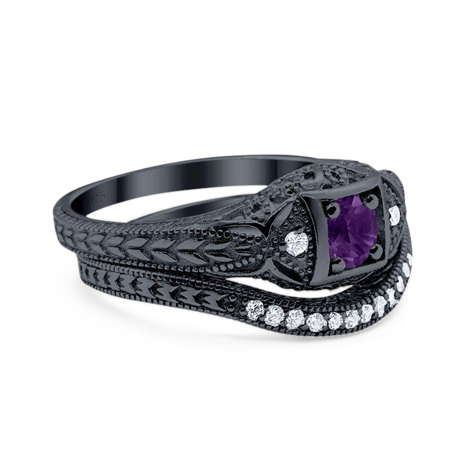 Two Piece Round Natural Stone Bridal Ring