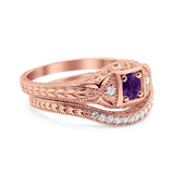 Two Piece Round Natural Stone Bridal Ring