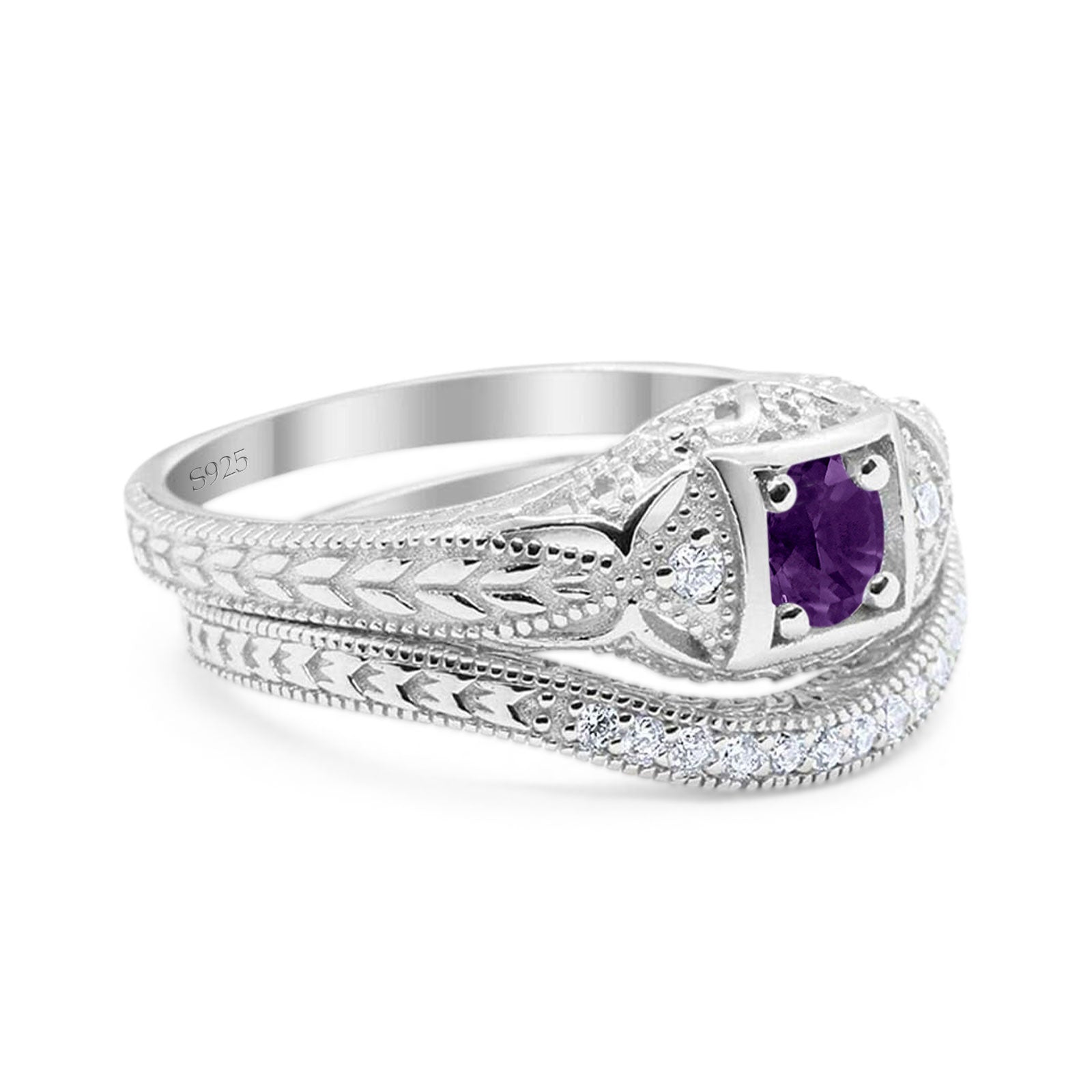 Two Piece Round Natural Stone Bridal Ring