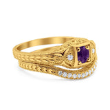 Two Piece Round Natural Stone Bridal Ring