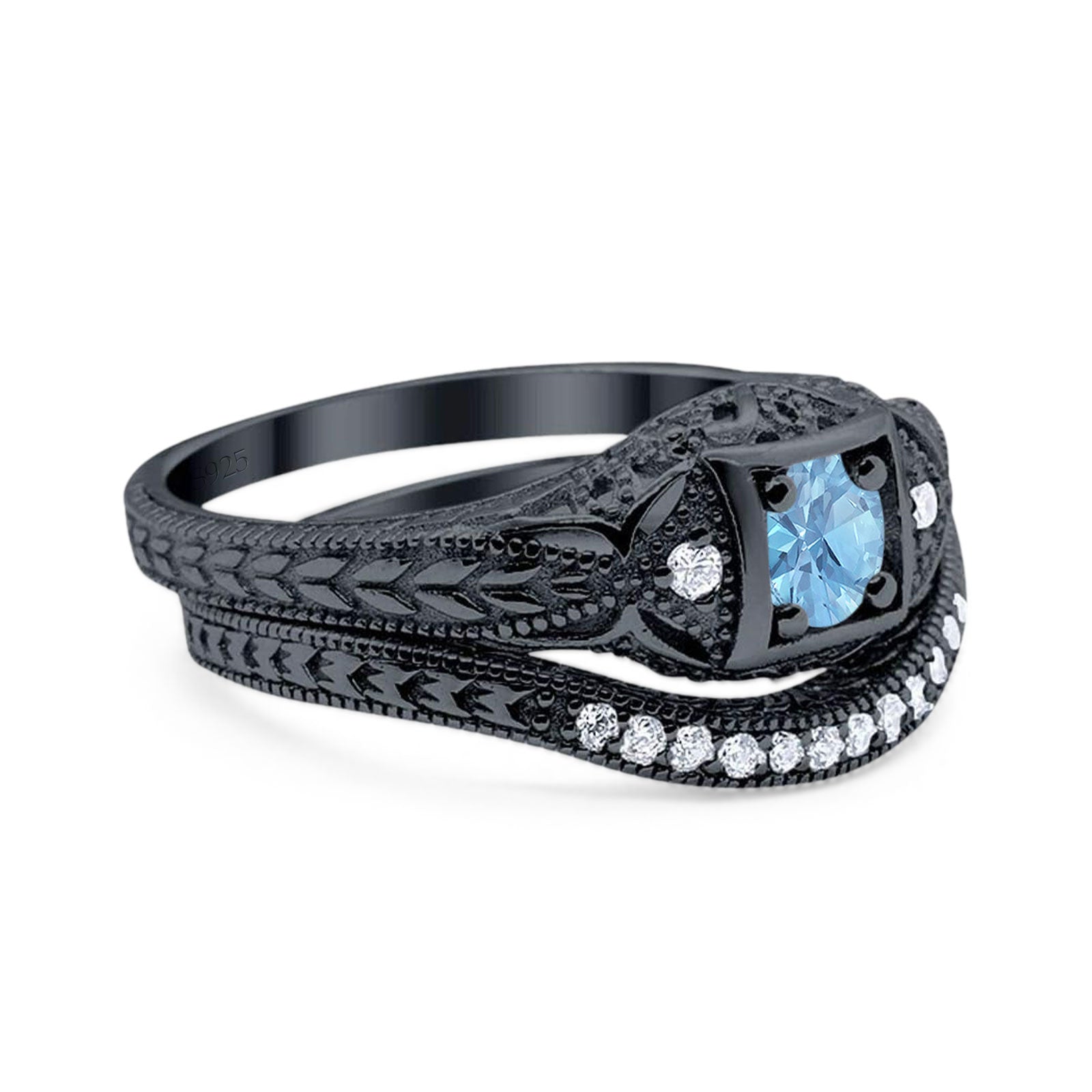 Two Piece Round Natural Stone Bridal Ring