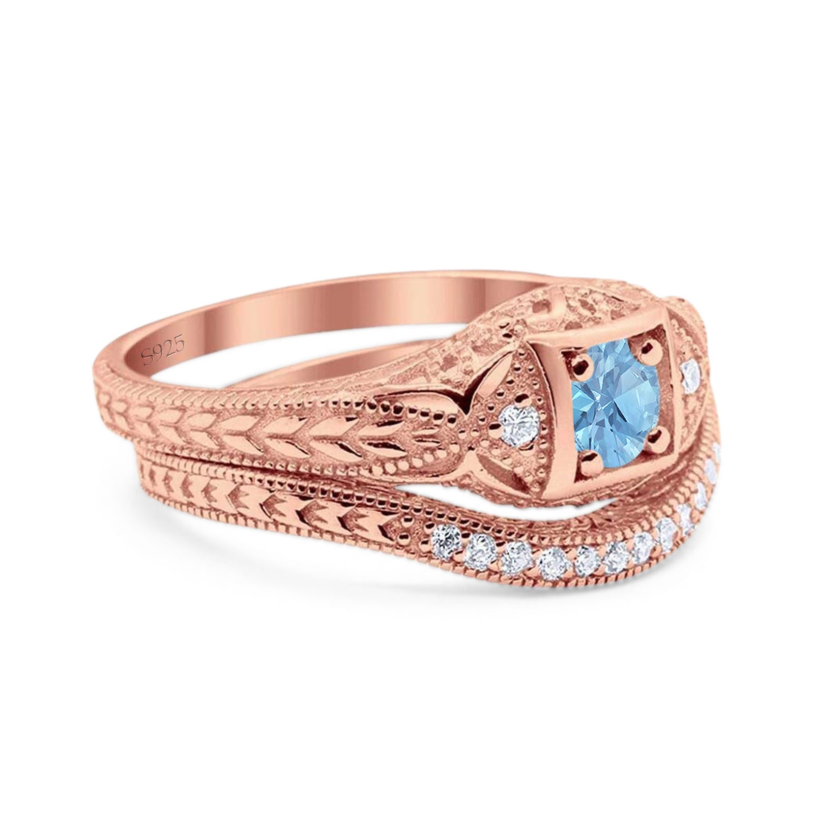 Two Piece Round Natural Stone Bridal Ring