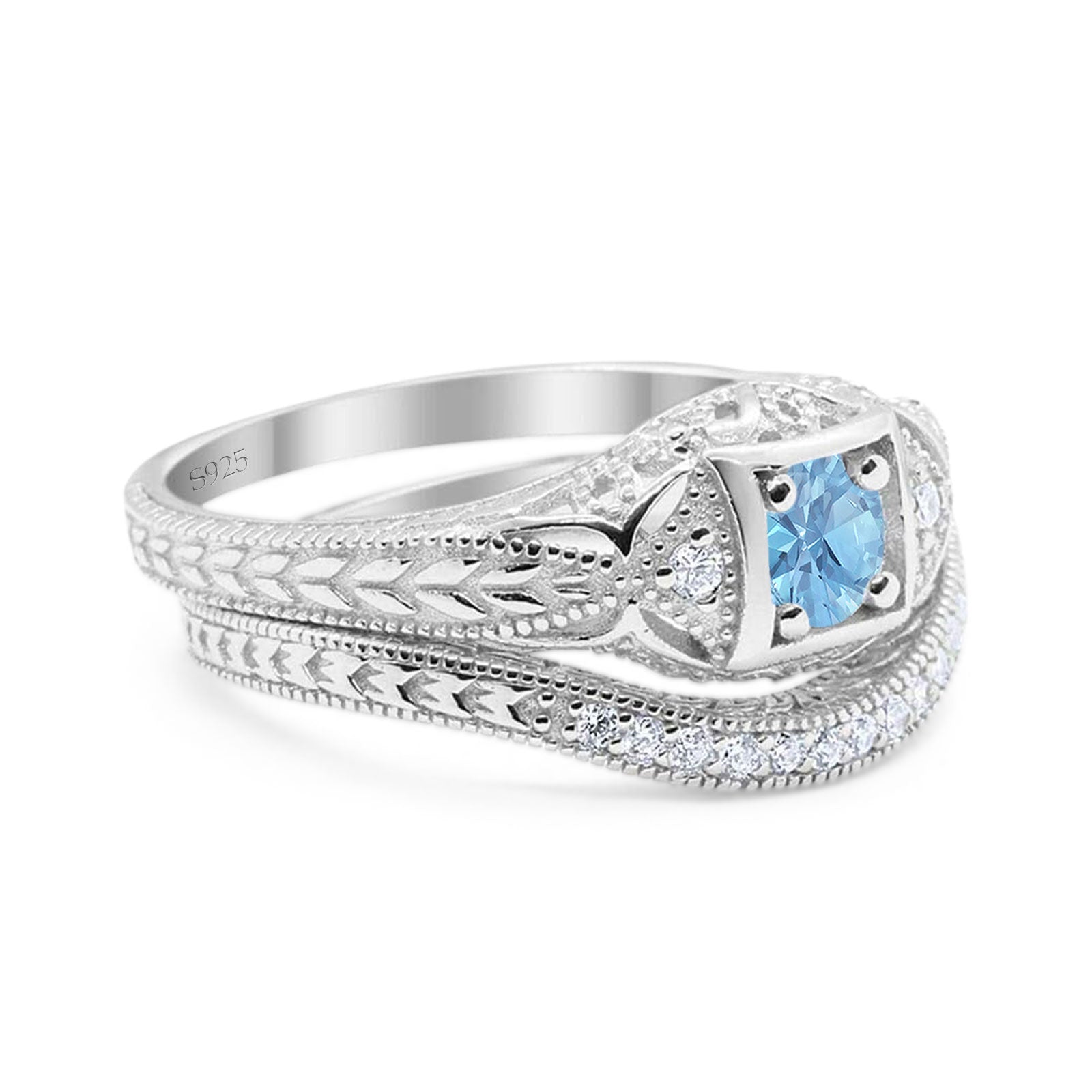 Two Piece Round Natural Stone Bridal Ring