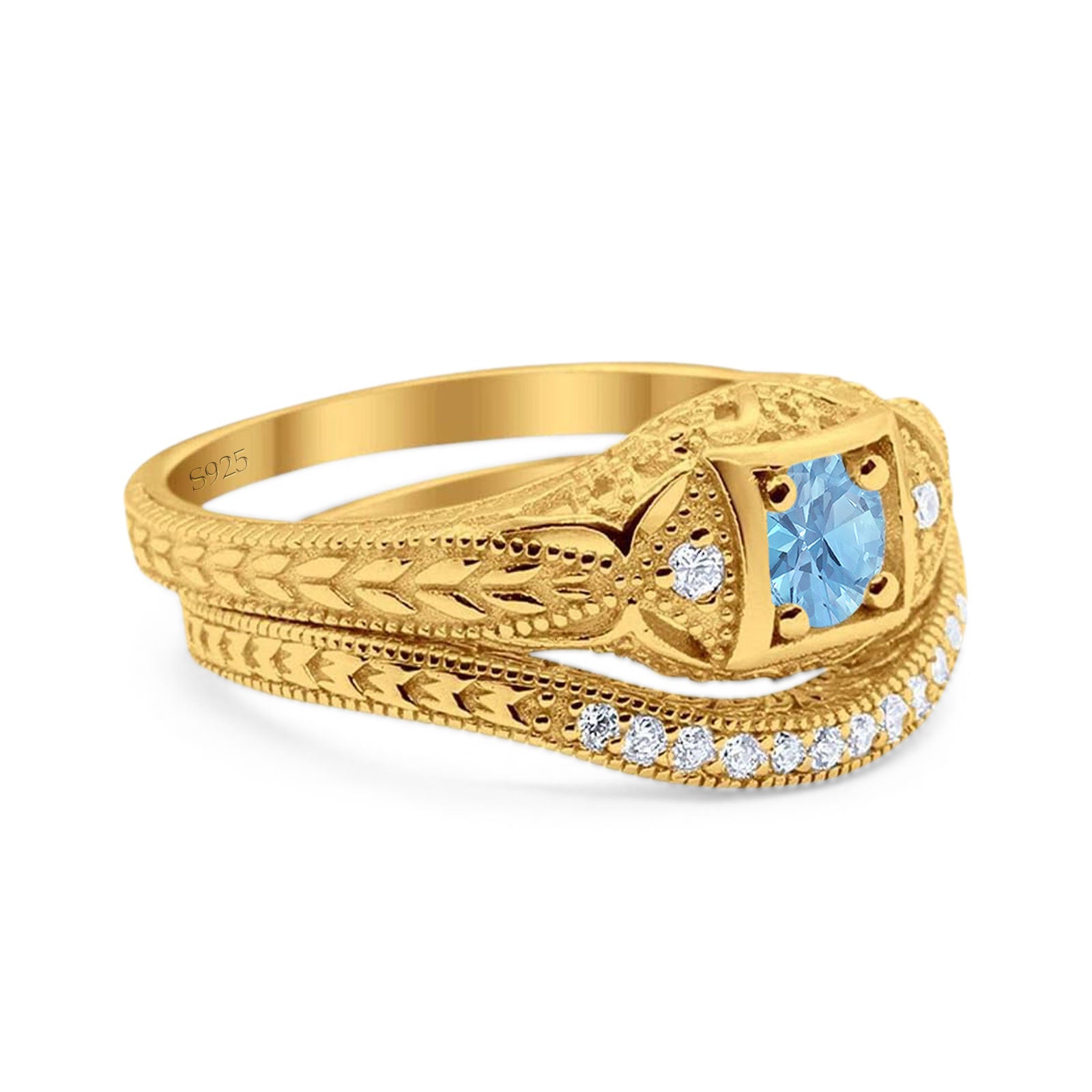 Two Piece Round Natural Stone Bridal Ring