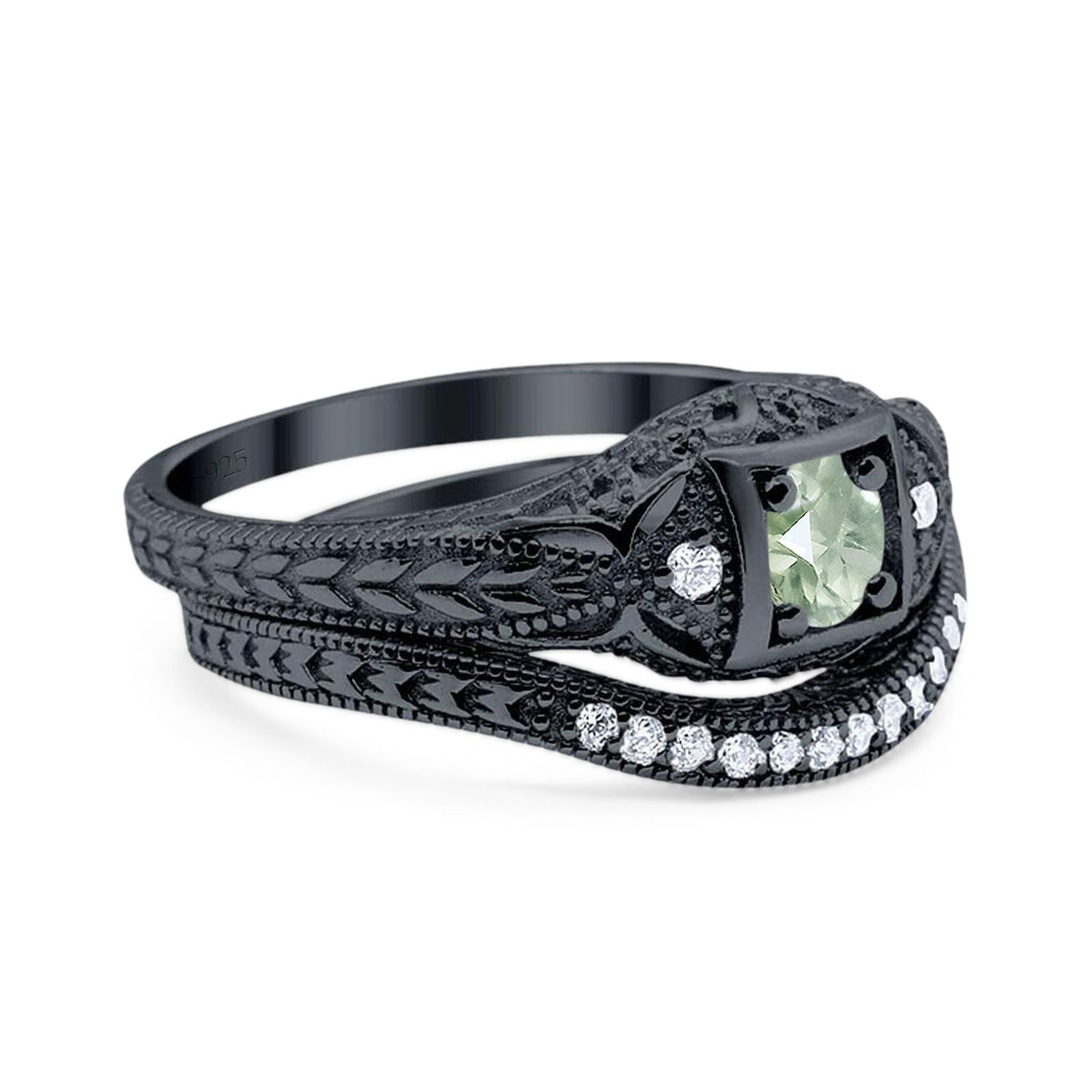 Two Piece Round Natural Stone Bridal Ring