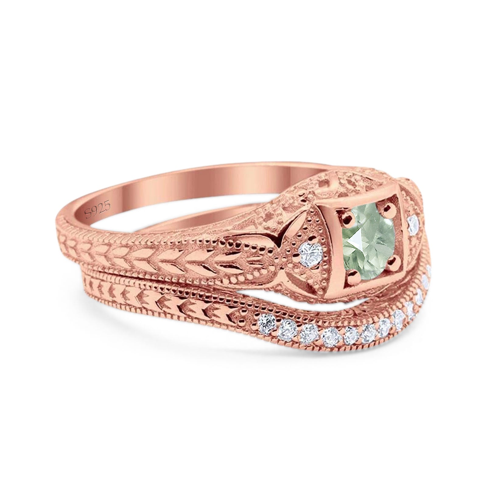 Two Piece Round Natural Stone Bridal Ring