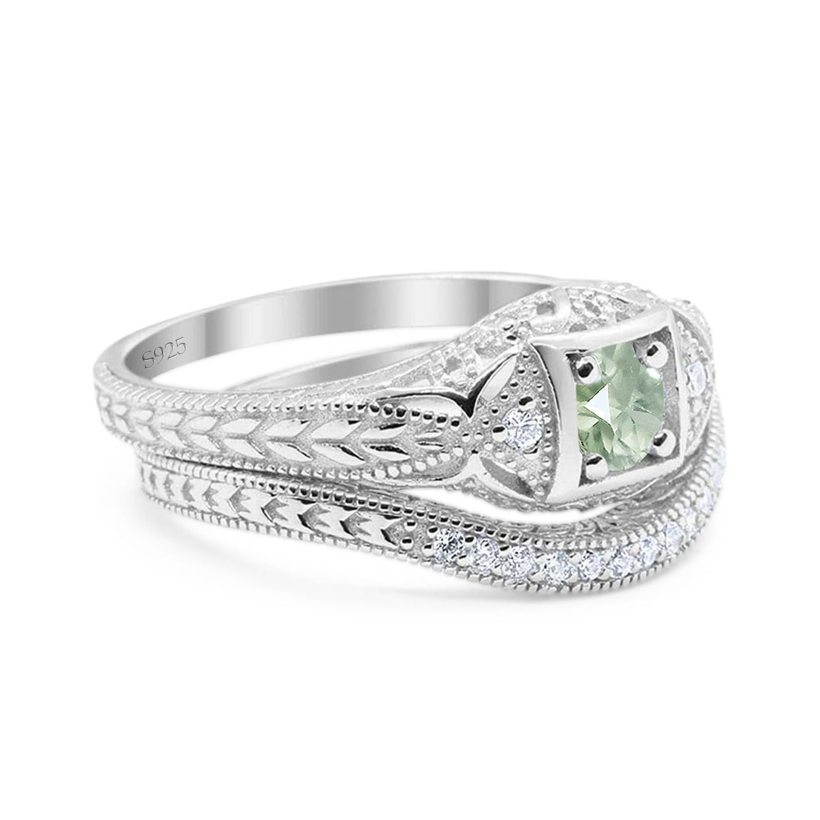 Two Piece Round Natural Stone Bridal Ring