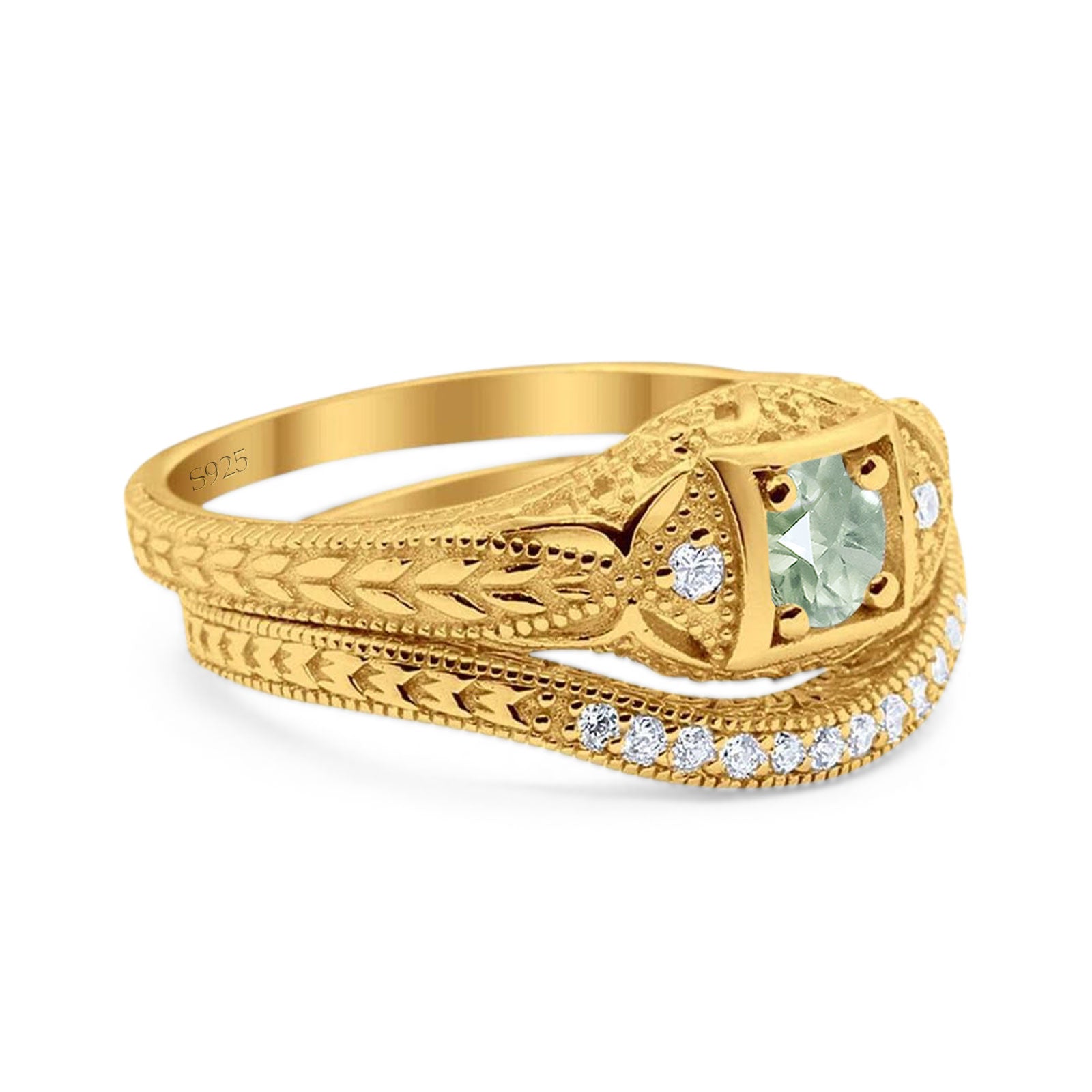 Two Piece Round Natural Stone Bridal Ring