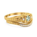 Two Piece Round Natural Stone Bridal Ring