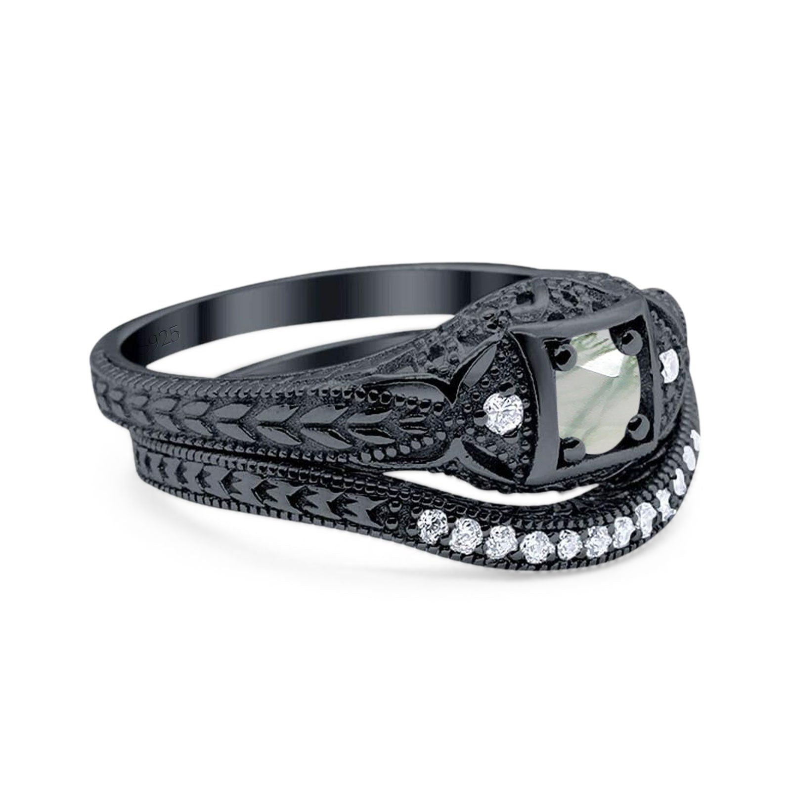 Two Piece Round Natural Stone Bridal Ring