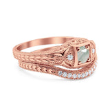 Two Piece Round Natural Stone Bridal Ring