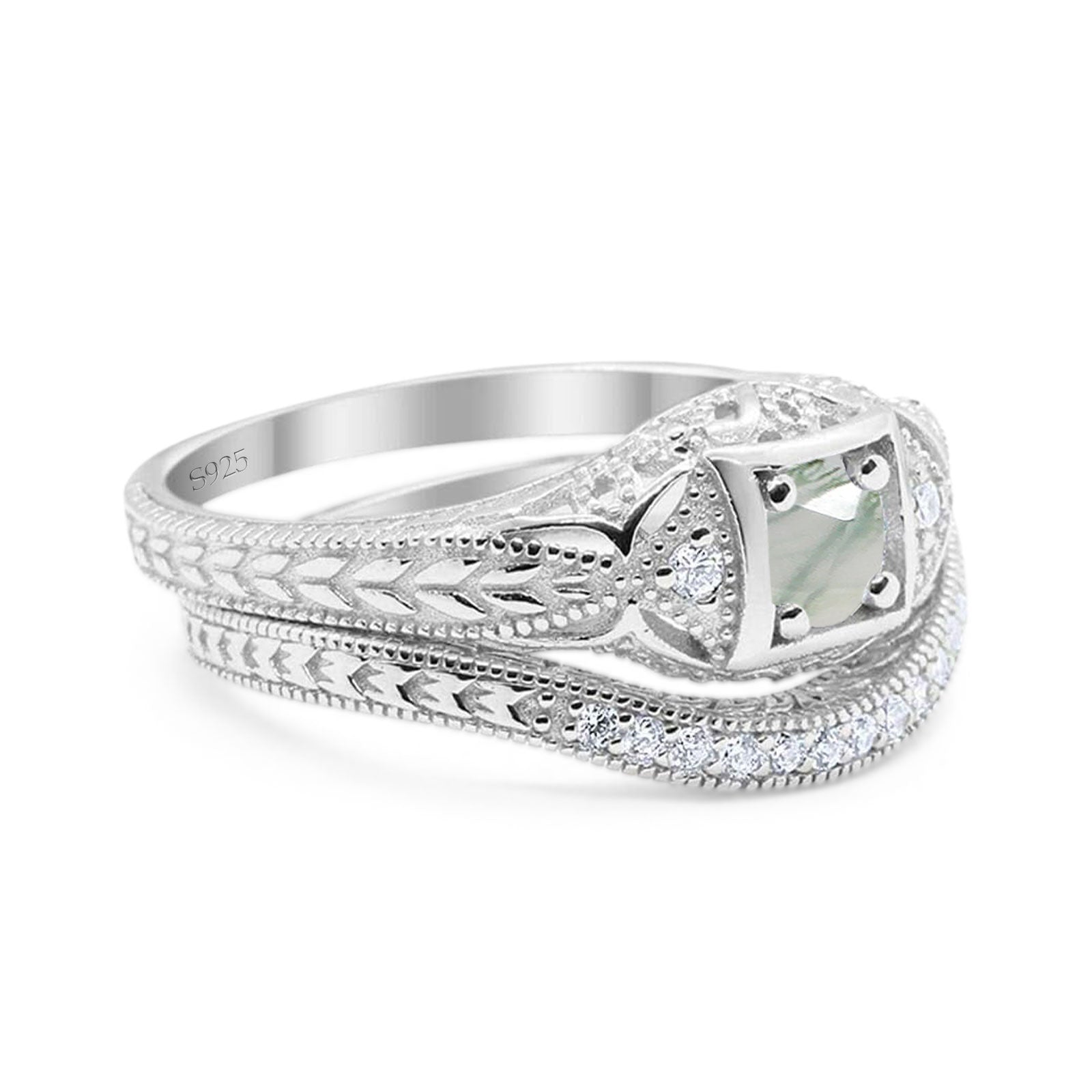 Two Piece Round Natural Stone Bridal Ring