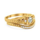 Two Piece Round Natural Stone Bridal Ring