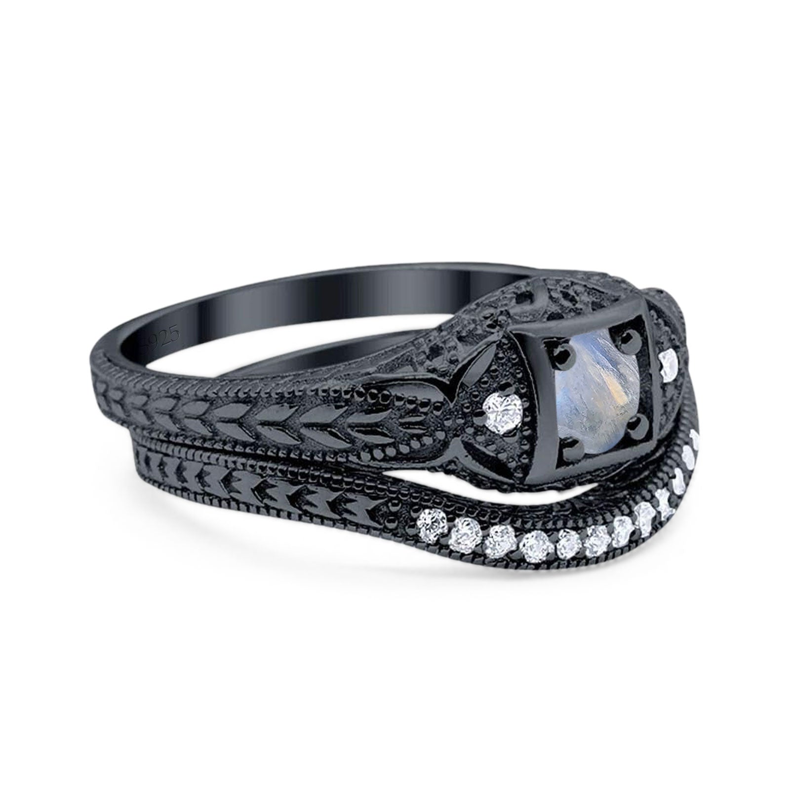 Two Piece Round Natural Stone Bridal Ring