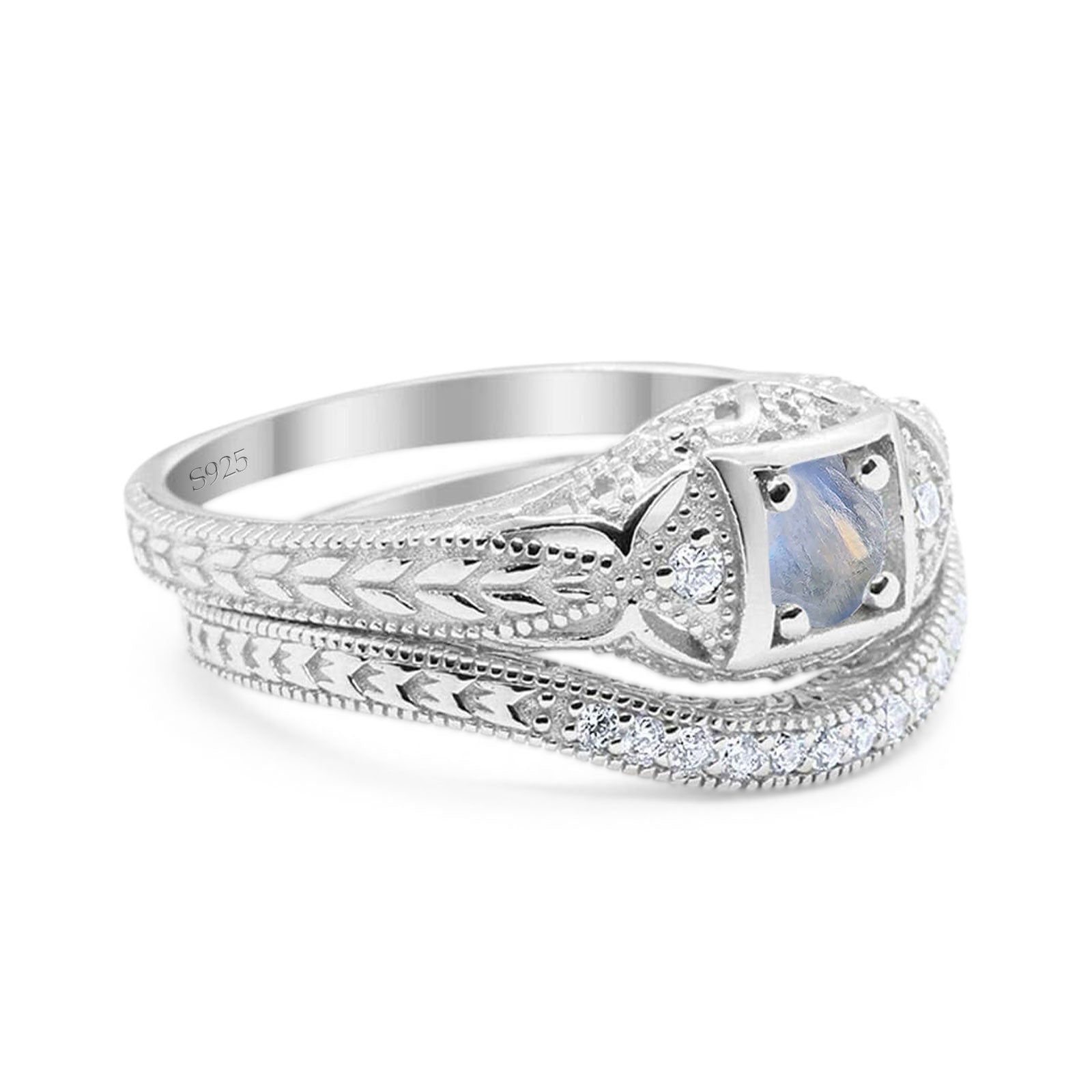 Two Piece Round Natural Stone Bridal Ring