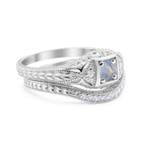 Two Piece Round Natural Stone Bridal Ring