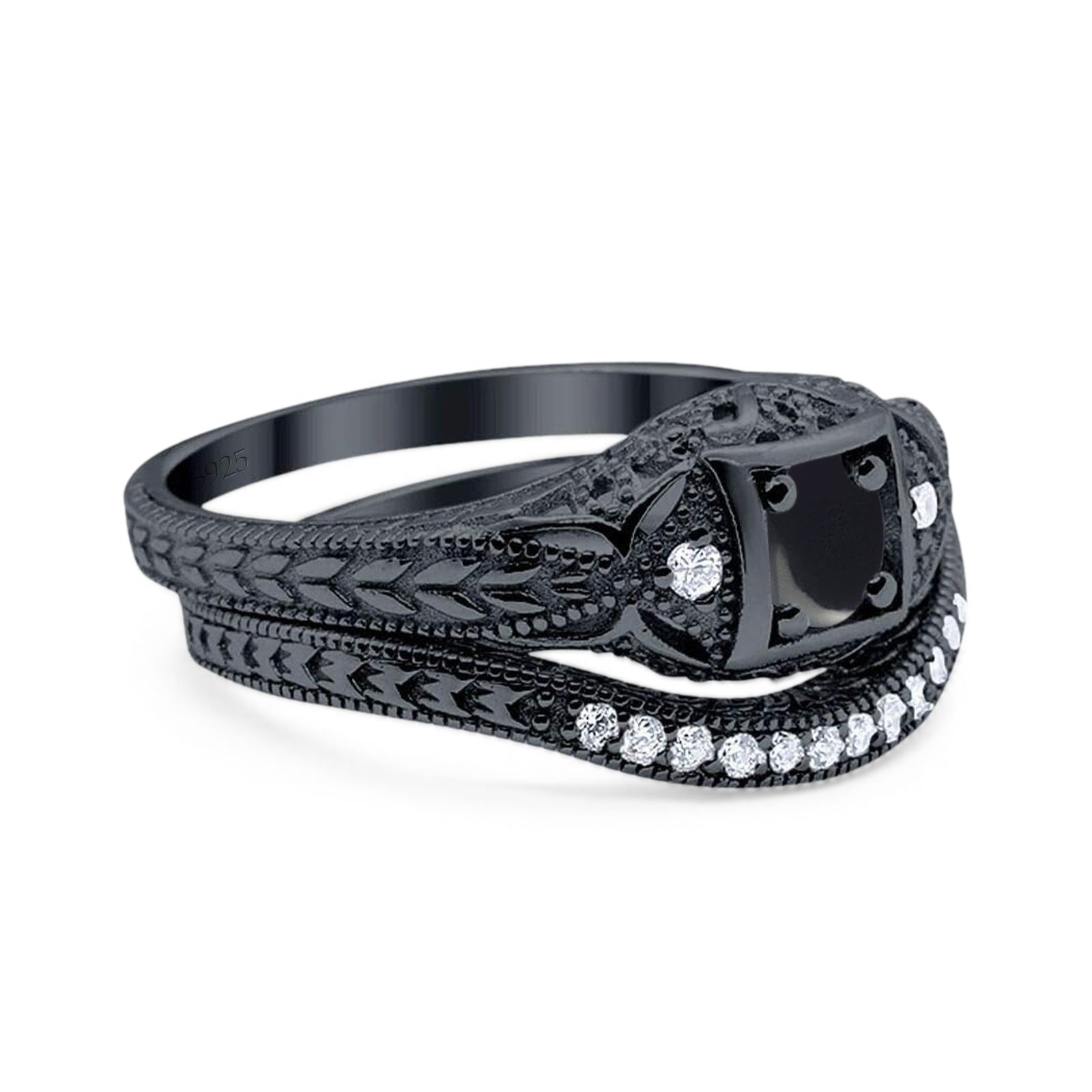 Two Piece Round Natural Stone Bridal Ring