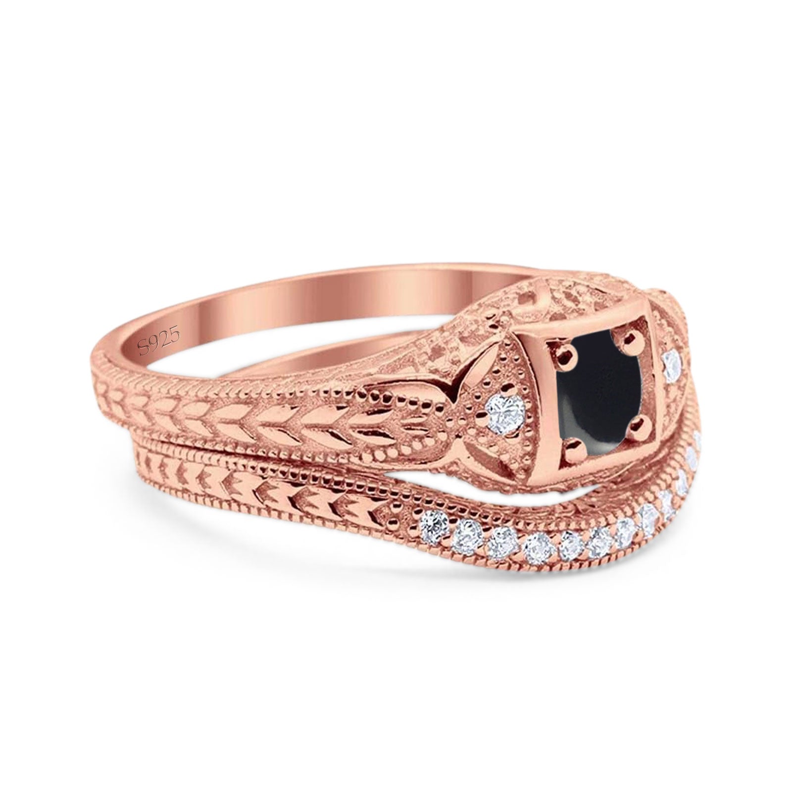 Two Piece Round Natural Stone Bridal Ring