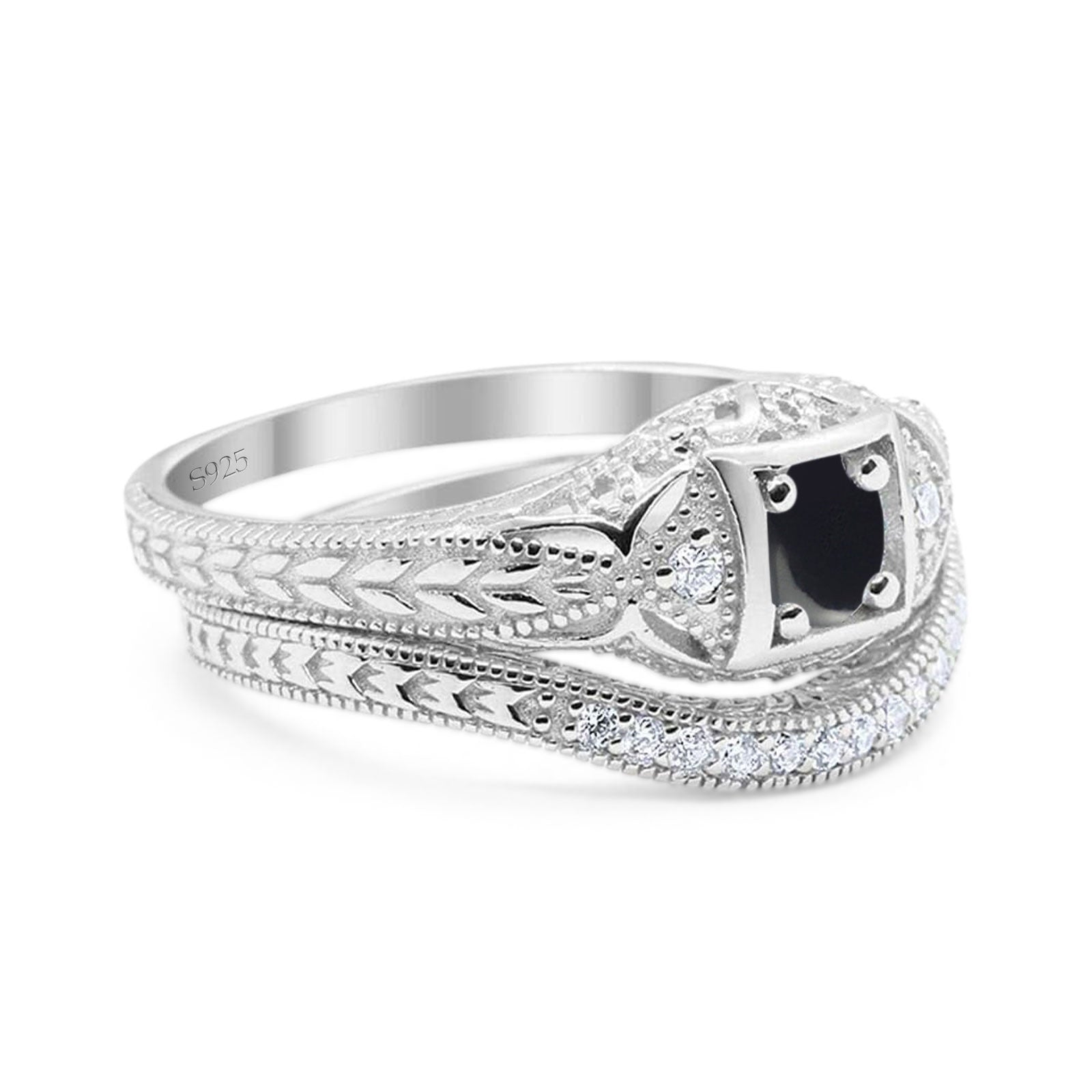 Two Piece Round Natural Stone Bridal Ring