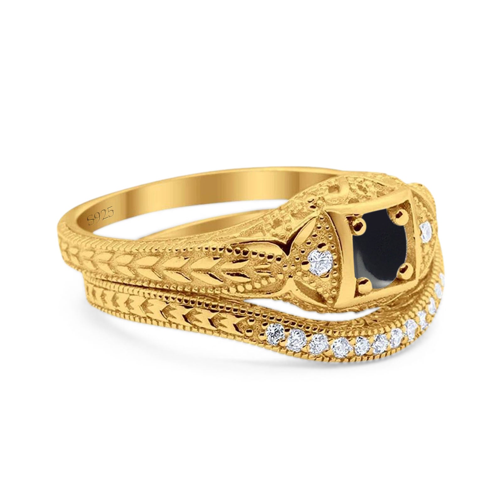 Two Piece Round Natural Stone Bridal Ring