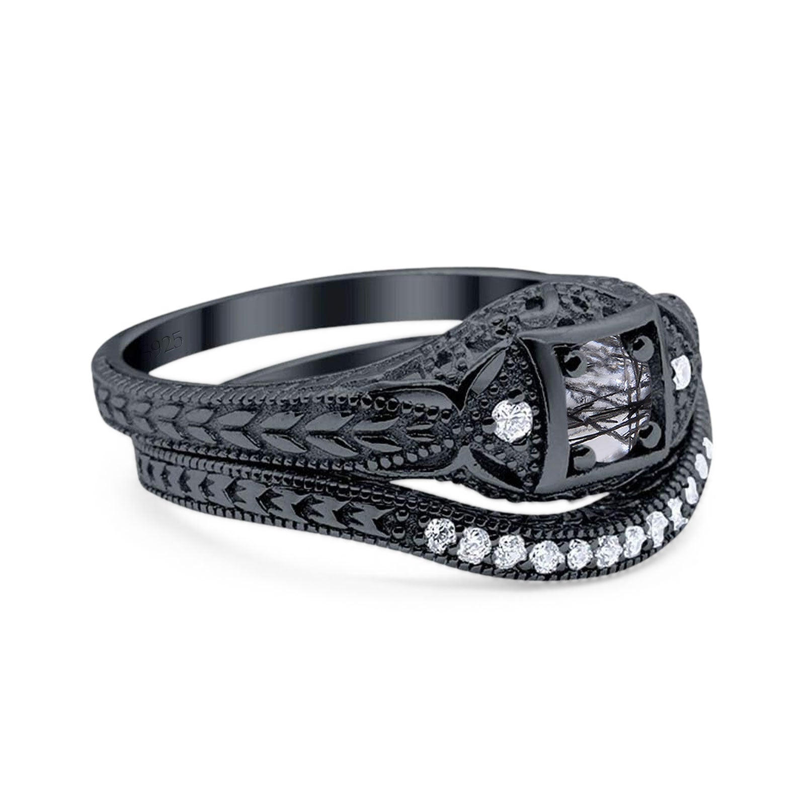 Two Piece Round Natural Stone Bridal Ring