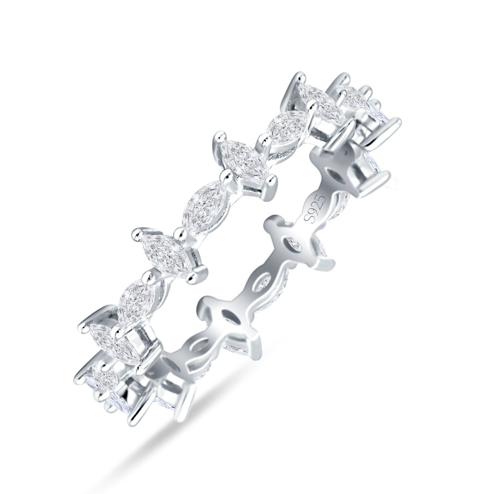 Minimalist 5mm Full Eternity Marquise Band Cubic Zirconia 925 Sterling Silver