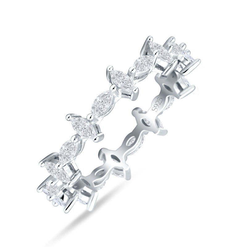 Minimalist 5mm Full Eternity Marquise Band Cubic Zirconia 925 Sterling Silver