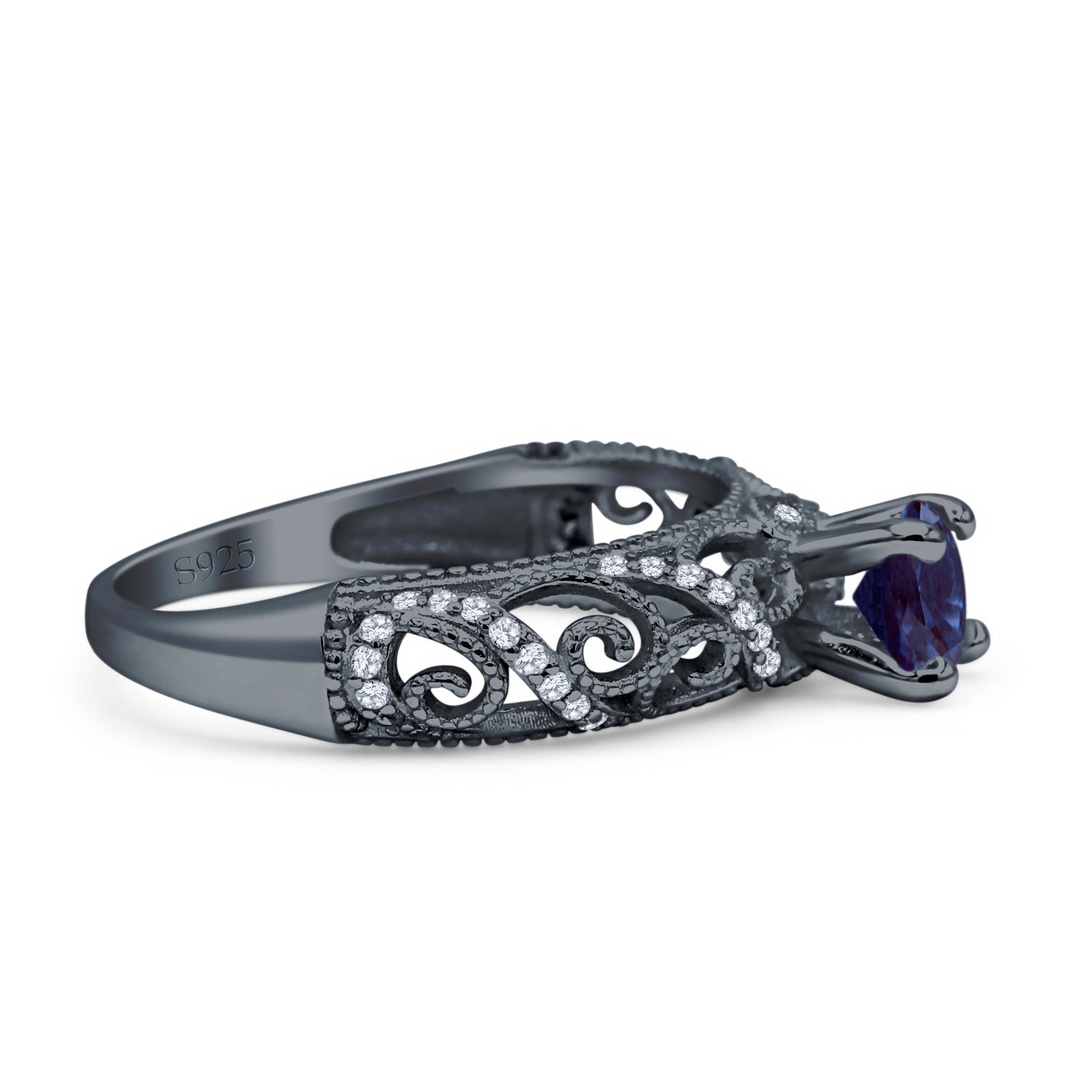 Art Deco Round Natural Stone Filigree Ring