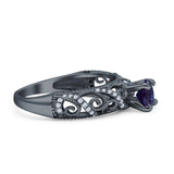 Art Deco Round Natural Stone Filigree Ring