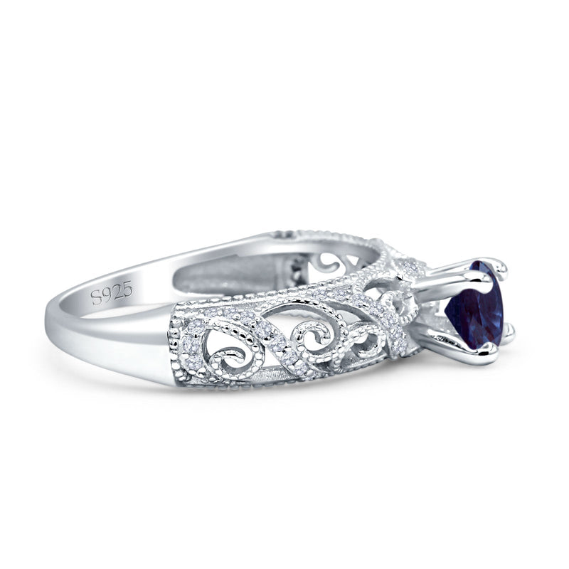 Art Deco Round Natural Stone Filigree Ring