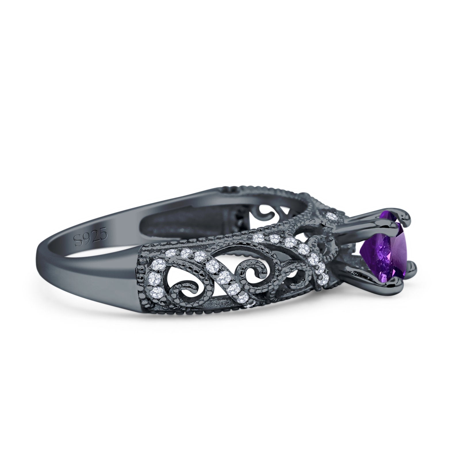 Art Deco Round Natural Stone Filigree Ring